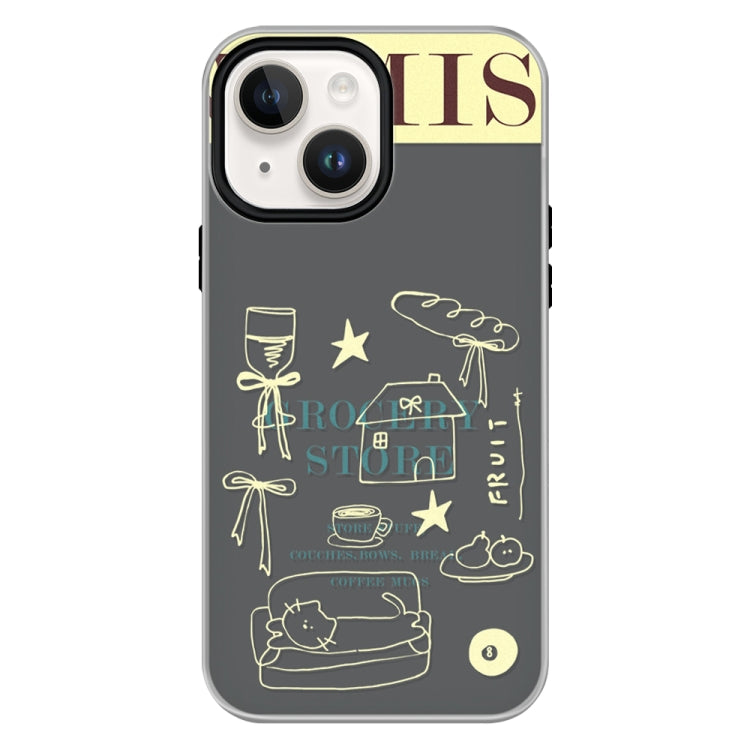 Funda híbrida TPU y PC Shop Line Draft para iPhone 14 (Negro)