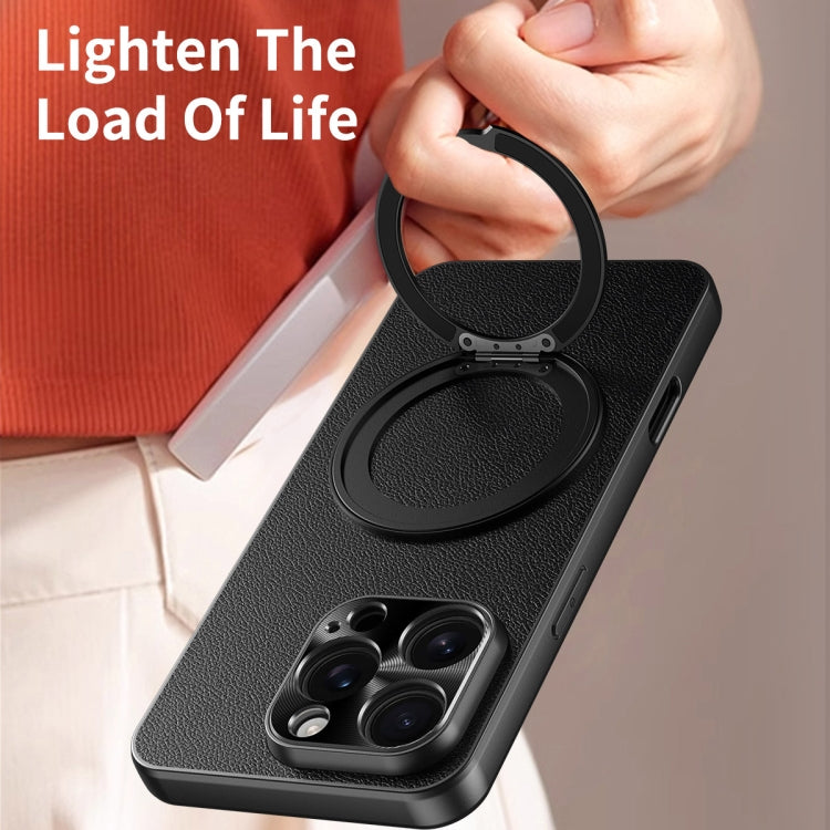 Funda de Cuero Lisa con Soporte Magsafe para iPhone 16 Pro Max (Negra)