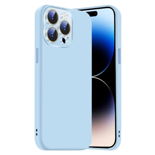 Funda de Silicona Líquida para iPhone 14 Pro con NanoLente (Azul Claro)