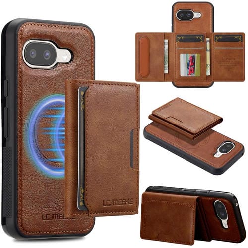 Funda para teléfono con tarjetero RFID desmontable y Magsafe para Google Pixel 9a LC.IMEEKE L5 Series (marrón)