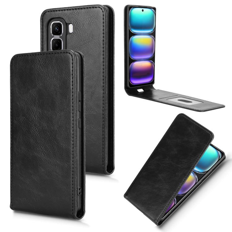 Funda de Cuero con Tapa Vertical Magnética para Infinix Hot 50 Pro 4G (Negro)
