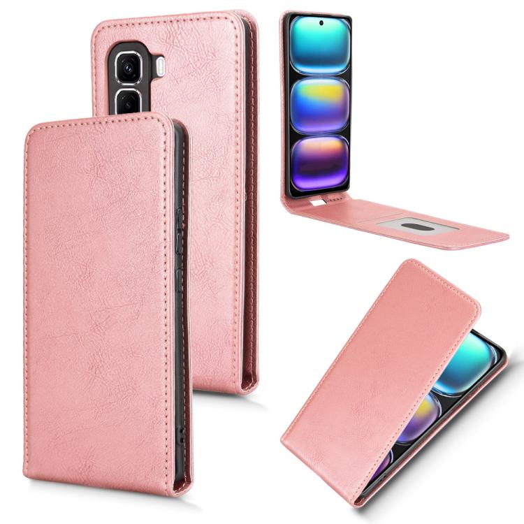Funda de Cuero con Tapa Vertical Magnética para Infinix Hot 50 Pro 4G (Oro Rosa)