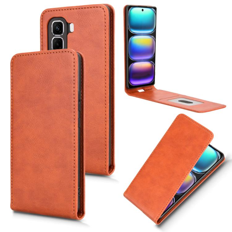 Funda de Cuero con Tapa Vertical Magnética para Infinix Hot 50 Pro 4G (Marrón)
