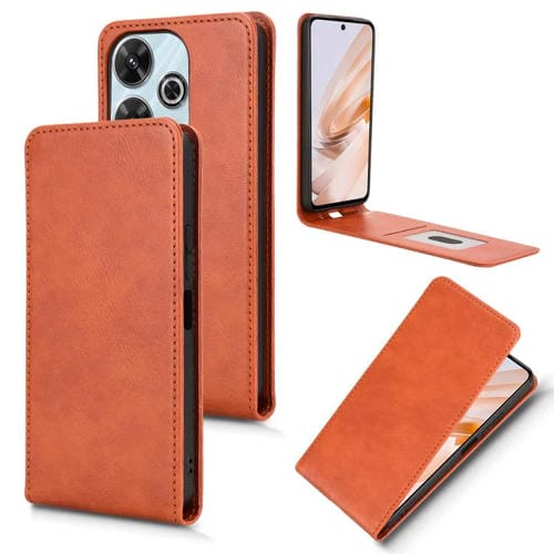 Funda de Cuero con Tapa Vertical Magnética para Redmi 13 4G/Note 13R 5G (Marrón)