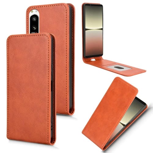 Funda de Cuero para Sony Xperia 5 IV con Tapa Vertical Magnética (Marrón)