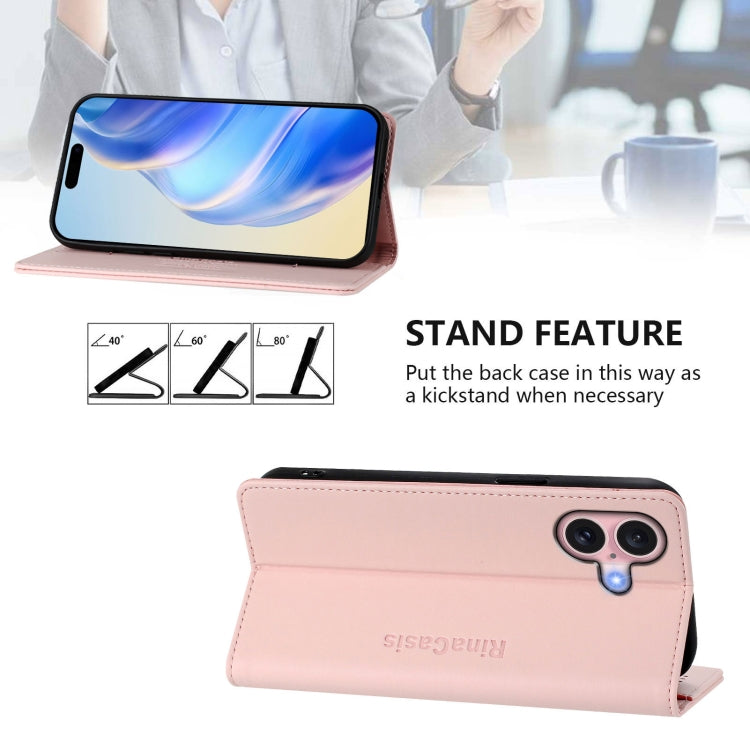 Funda de Cuero para iPhone 16 Rc01 Doble Pliegue Succión Magnética (Rosa)
