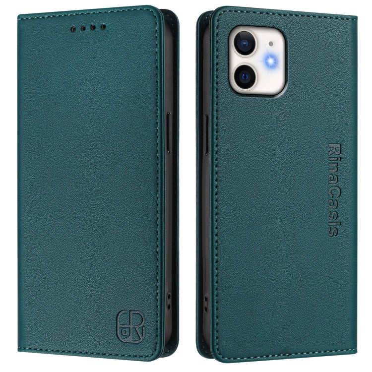 Funda de Cuero Rc01 para iPhone 12 Mini con Doble Pliegue y Succión Magnética (Verde Oscuro)