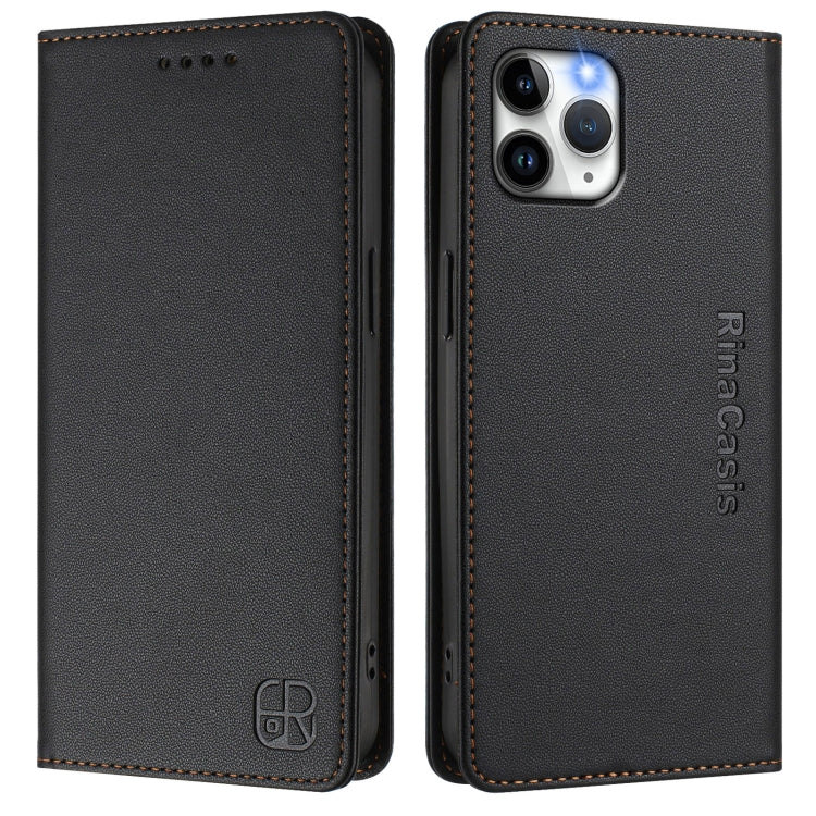 Funda de Cuero Rc01 para iPhone 11 Pro con Doble Pliegue y Succión Magnética (Negra)