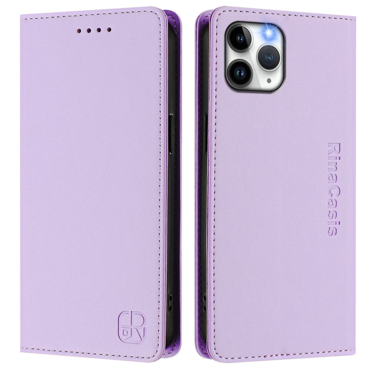 Funda de Cuero para iPhone 11 Pro Rc01 Doble Pliegue Succión Magnética (Morado Claro)