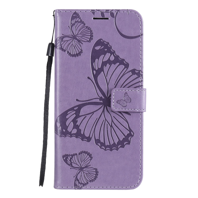 Para Huawei Honor X10 Patrón de estampado de mariposas en 3D Funda de cuero con tapa horizontal con soporte, ranura para tarjeta, billetera y cordón (púrpura)