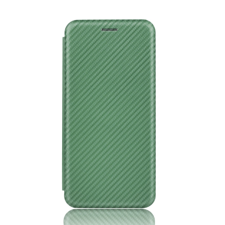 Para Nokia 1.3 Carcasa de cuero con tapa magnética horizontal con textura de fibra de carbono TPU + PC + PU con ranura para tarjeta (verde)
