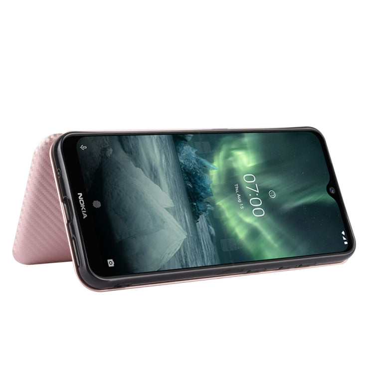 Para Nokia 7.2 y 6.2 Textura de fibra de carbono con tapa magnética horizontal TPU + PC + PU Funda de cuero con ranura para tarjeta (rosa)