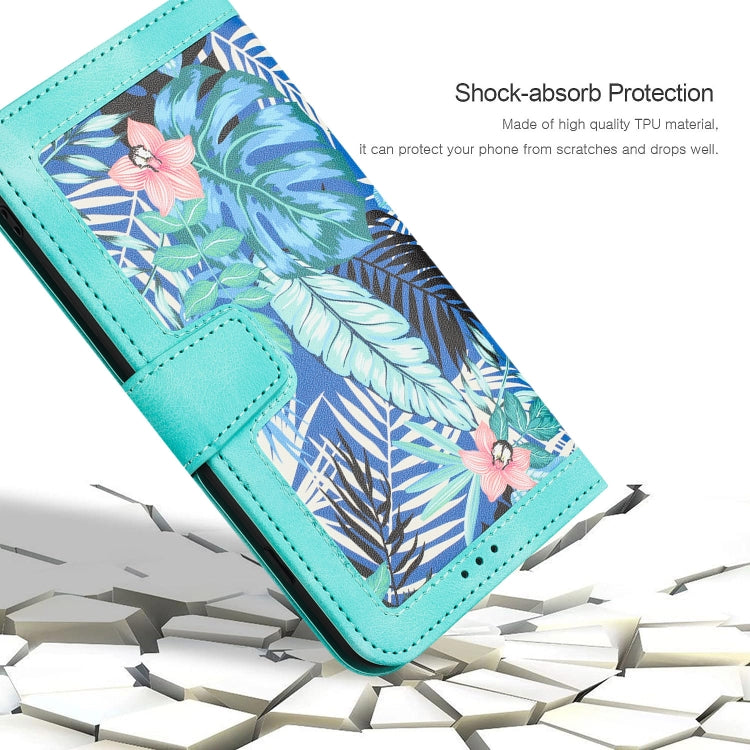 Funda de Cuero para iPhone 16E con Estampado Floral y Cordón (Verde)