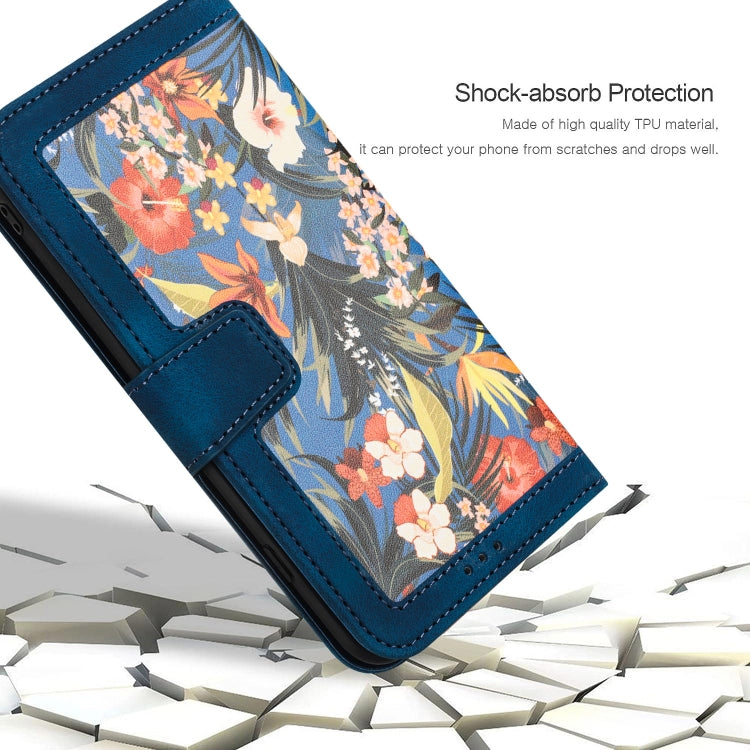Funda de Cuero para iPhone 13 Mini Estampado Floral con Cordón (Azul Oscuro)