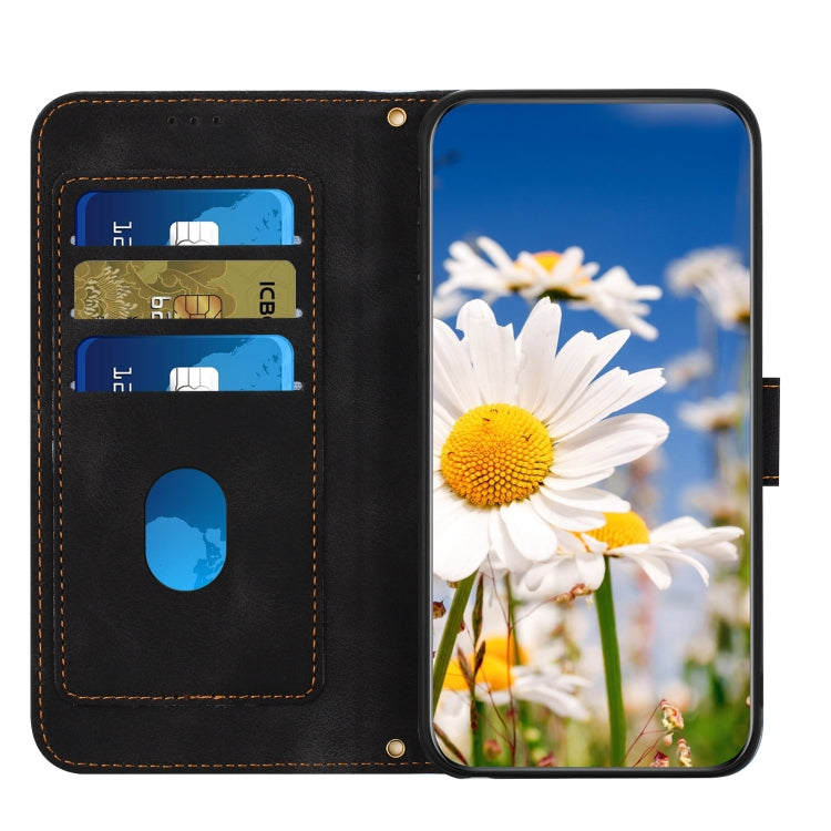 Funda de Cuero para iPhone 11 Pro Max con Estampado Floral y Cordón (Negro)