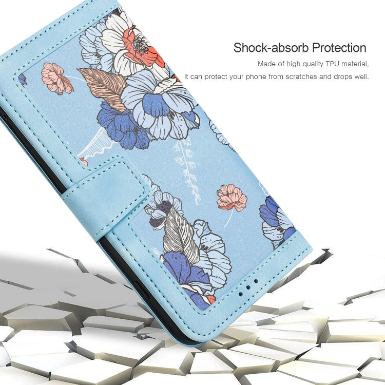Funda de Cuero iPhone 11 Estampado Floral con Cordón (Azul Claro)