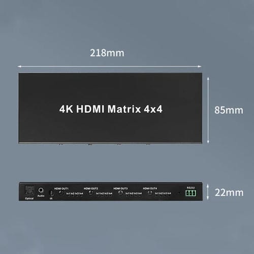 Conmutador de Matriz HDMI Measy Mt4344 4K 30 Hz 4 Entradas 4 Salidas Conmutación sin Interrupciones (Negro) Enchufe Australiano
