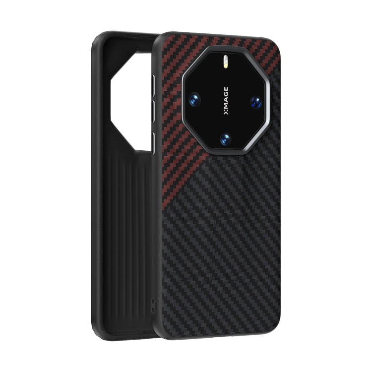 Funda para Teléfono Abeel C Microrelieve 6D Fibra de Carbono para Huawei Mate 60 Rs Ultimate (Negro y Rojo)