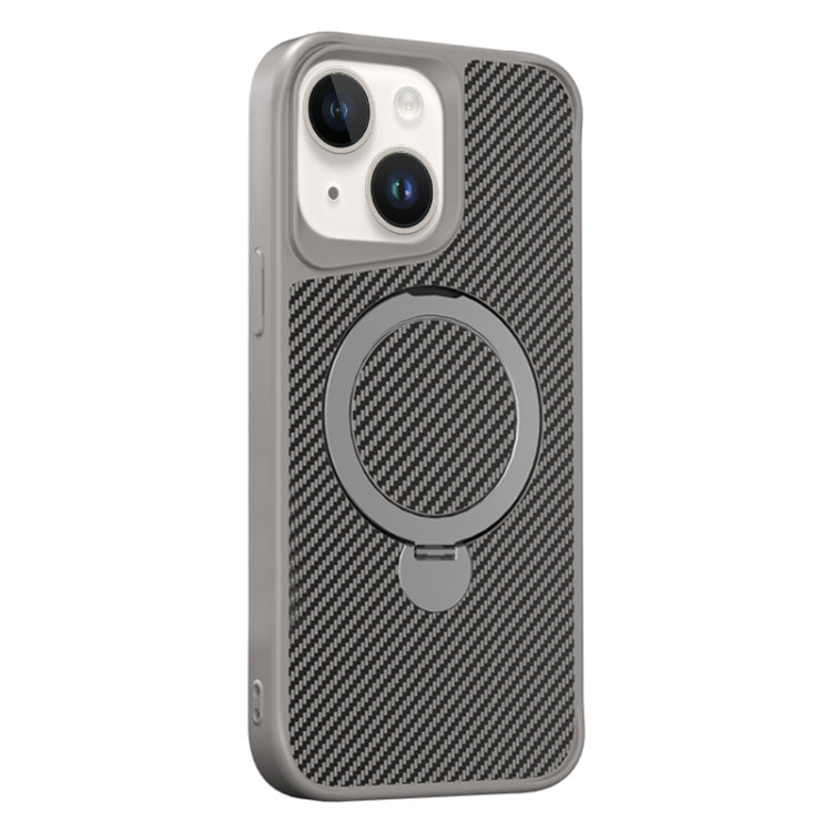 Funda para Teléfono Magsafe 360 con Soporte y Textura Fibra de Carbono para iPhone 14/13 (Gris Titanio)