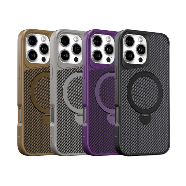 Funda para Teléfono con Soporte Magsafe 360 Textura Fibra de Carbono iPhone 12/12 Pro (Gris Titanio)