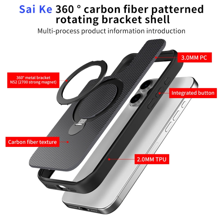 Funda para Teléfono con Soporte Magsafe 360 Textura Fibra de Carbono para iPhone 13 Pro (Dorado del Desierto)