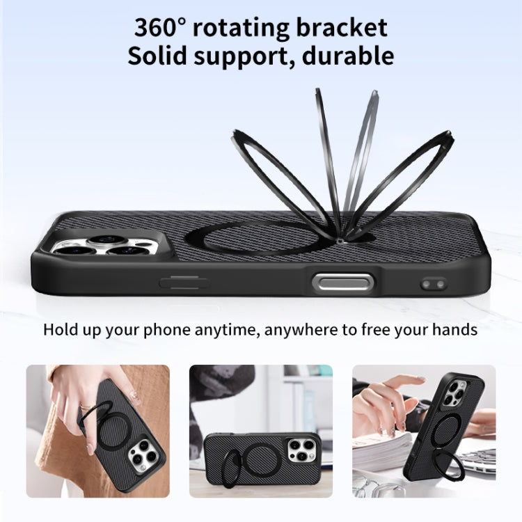 Funda para Teléfono con Soporte Magsafe 360 Textura Fibra de Carbono para iPhone 15 Pro Max (Morado)