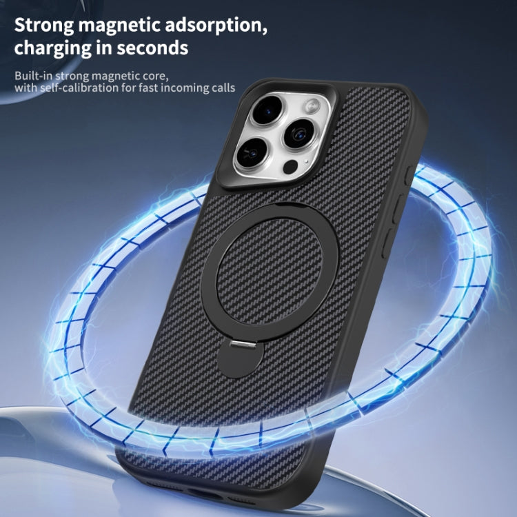 Funda para Teléfono Magsafe 360 con Soporte y Textura Fibra de Carbono para iPhone 14/13 (Gris Titanio)