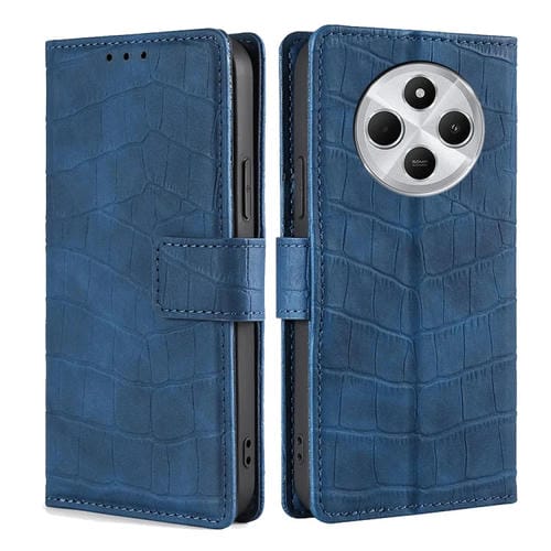 Funda de Piel con Cierre Magnético y Diseño de Cocodrilo para Redmi 14C 4G (Azul)