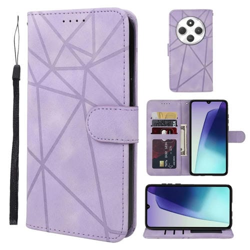 Funda de Cuero con Diseño Geométrico y Líneas para Samsung Galaxy A36/A56 5G (Morado)