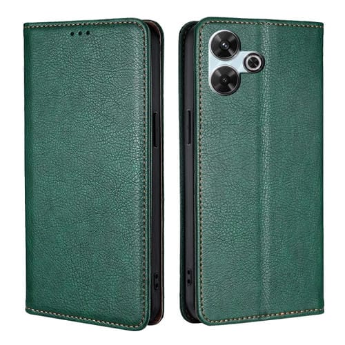 Funda de Cuero Magnético con Acabado Brillante y Aceite Sólido para Redmi 13 4G (Verde)