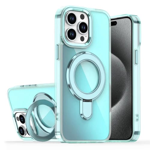 Estuche para teléfono Apple iPhone 15 Pro Max con soporte Magsafe y revestimiento degradado (Azul Transparente)