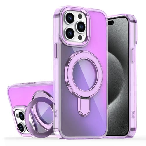 Estuche para Teléfono Apple iPhone 15 Pro con Soporte Magsafe y Revestimiento Degradado (Morado Transparente)