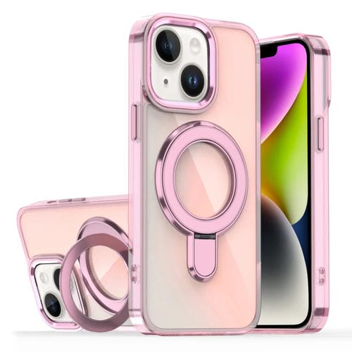 Estuche para Teléfono Magsafe iPhone 15 Plus 14 Plus Soporte Revestimiento Degradado (Rosa Transparente)