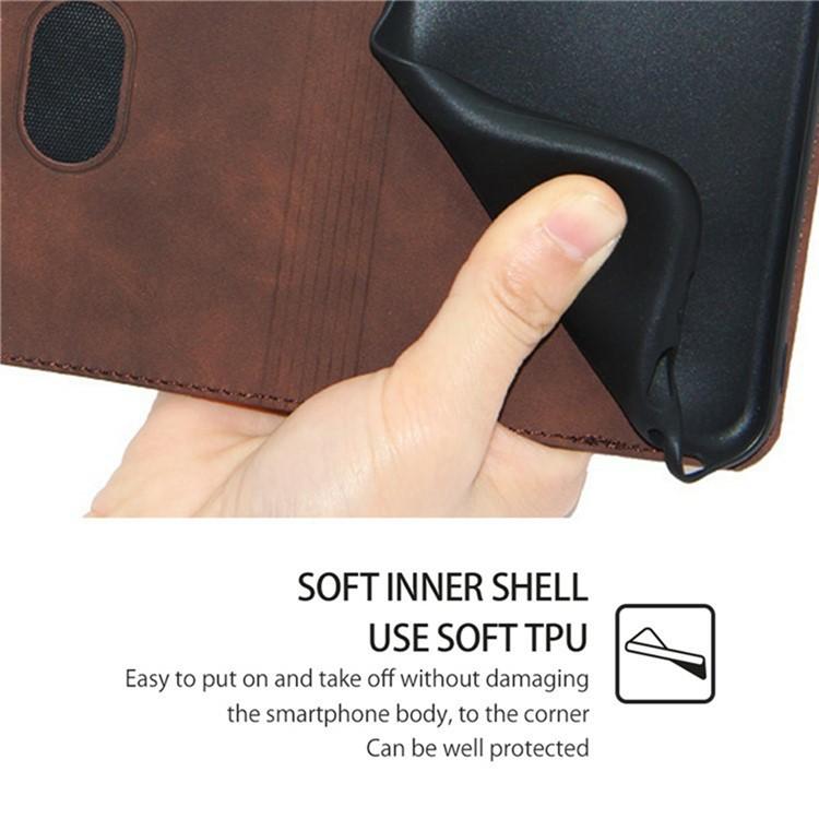 Funda de cuero magnética con textura de piel para Redmi Note 14S 4G (marrón oscuro)
