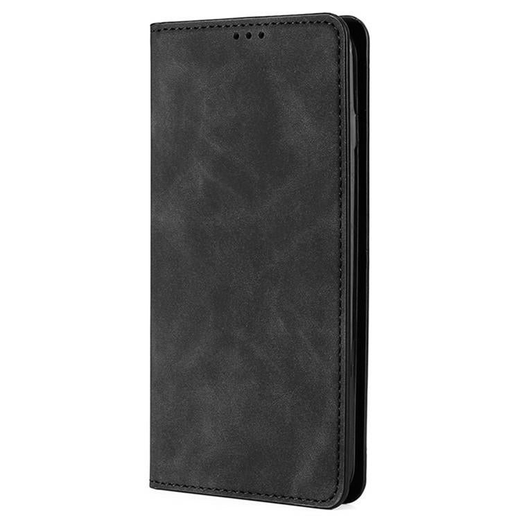 Funda de cuero magnética con textura de piel para Redmi Note 14S 4G (negra)