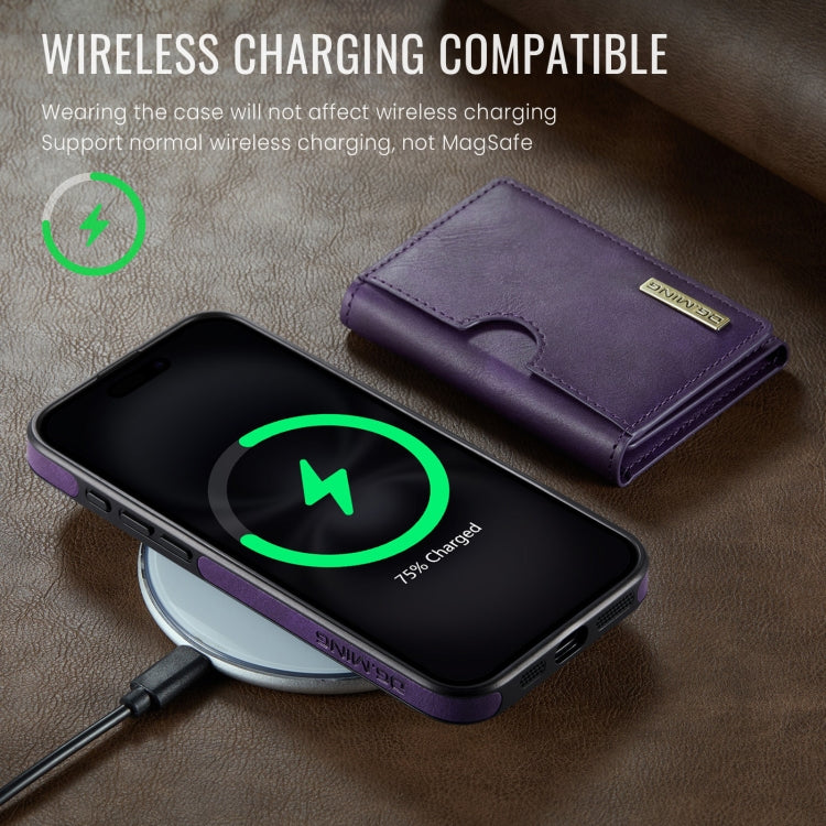 Funda de Cuero Extraíble para iPhone 16 Plus Serie Dg.Ming M6 con Tarjetero Rfid de Tres Pliegues (Morado)