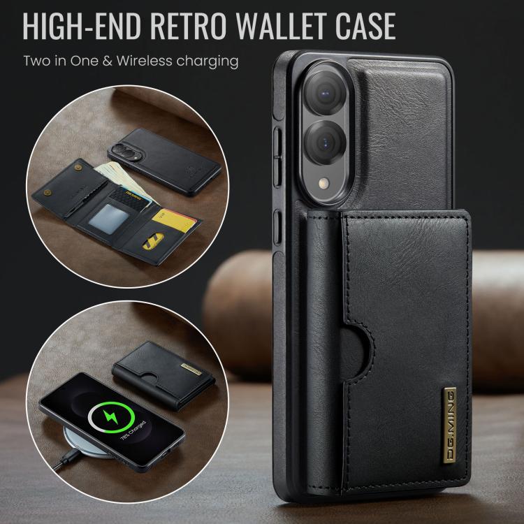 Funda de cuero extraíble con tres pliegues RFID para Samsung Galaxy S25 Edge 5G DG.MING M6 Series (negro)