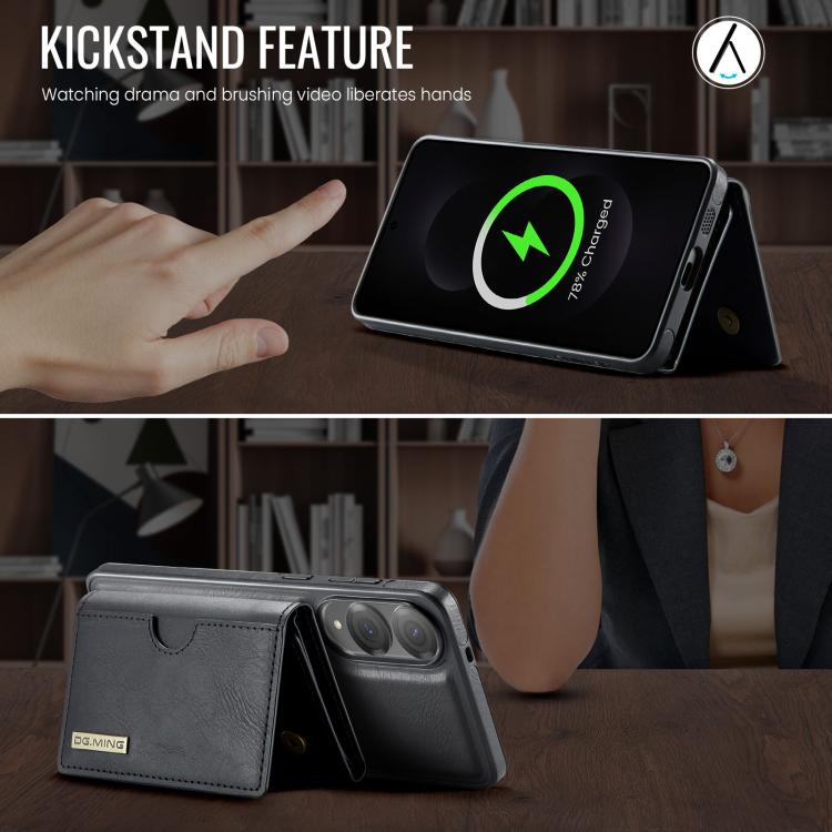 Funda de cuero extraíble con tres pliegues RFID para Samsung Galaxy S25 Edge 5G DG.MING M6 Series (negro)