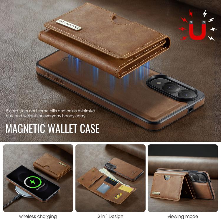 Funda de cuero extraíble para Samsung Galaxy S25 Edge 5G, serie DG.MING M6, con tarjetero RFID de tres pliegues (marrón)