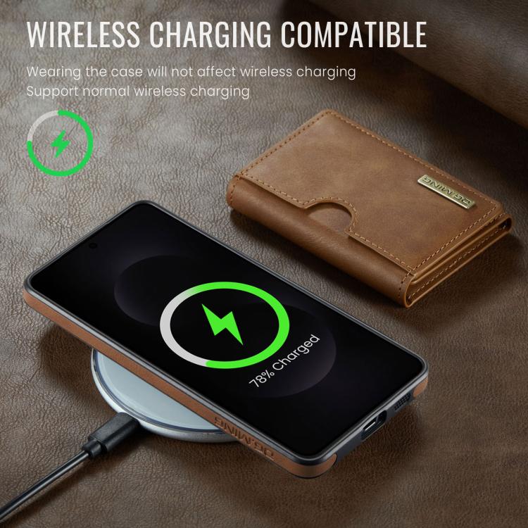 Funda de cuero extraíble para Samsung Galaxy S25 Edge 5G, serie DG.MING M6, con tarjetero RFID de tres pliegues (marrón)