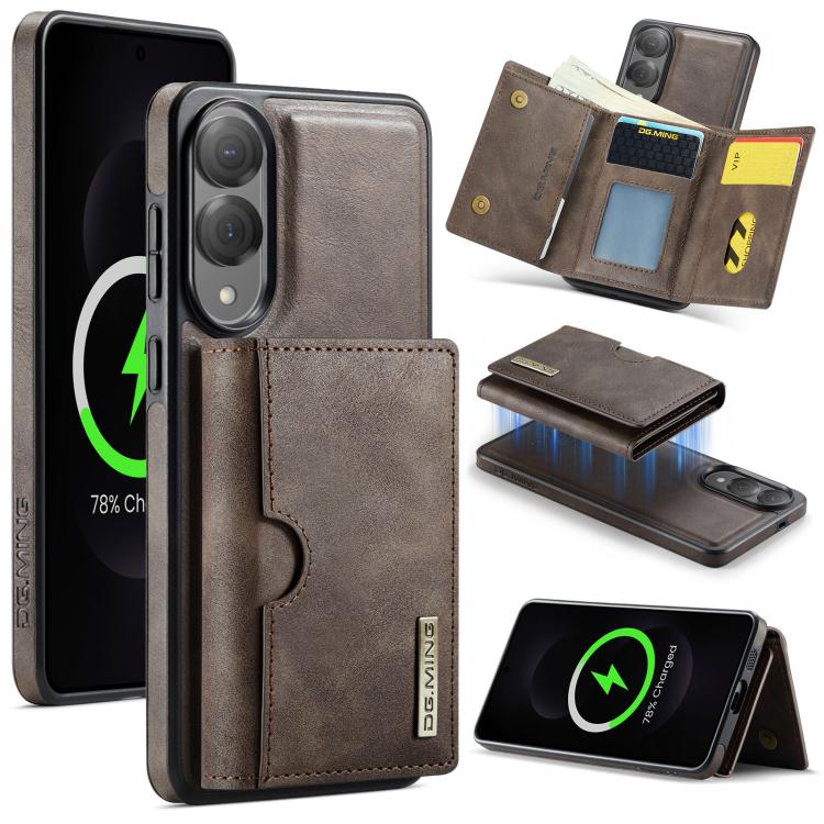 Funda de cuero extraíble para Samsung Galaxy S25 Edge 5G, serie DG.MING M6, con tarjetero RFID de tres pliegues (café)