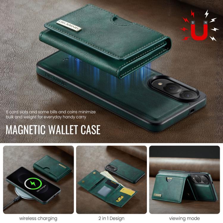 Funda de cuero extraíble con tres pliegues RFID para Samsung Galaxy S25 Edge 5G DG.MING M6 Series (verde)