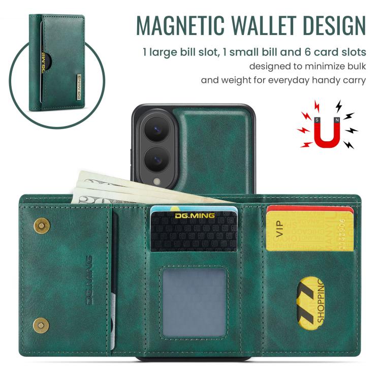 Funda de cuero extraíble con tres pliegues RFID para Samsung Galaxy S25 Edge 5G DG.MING M6 Series (verde)