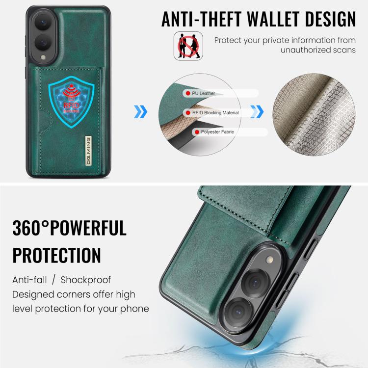 Funda de cuero extraíble con tres pliegues RFID para Samsung Galaxy S25 Edge 5G DG.MING M6 Series (verde)