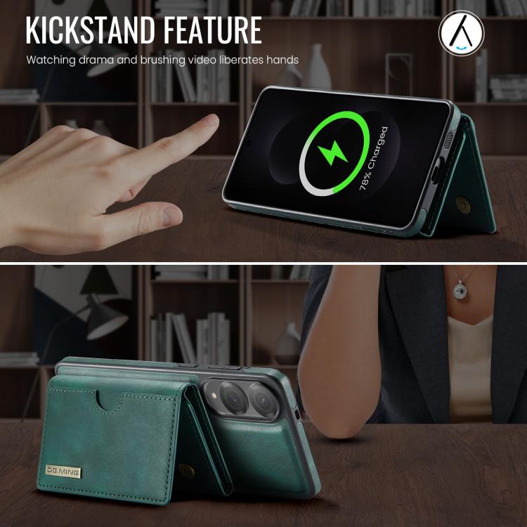 Funda de cuero extraíble con tres pliegues RFID para Samsung Galaxy S25 Edge 5G DG.MING M6 Series (verde)