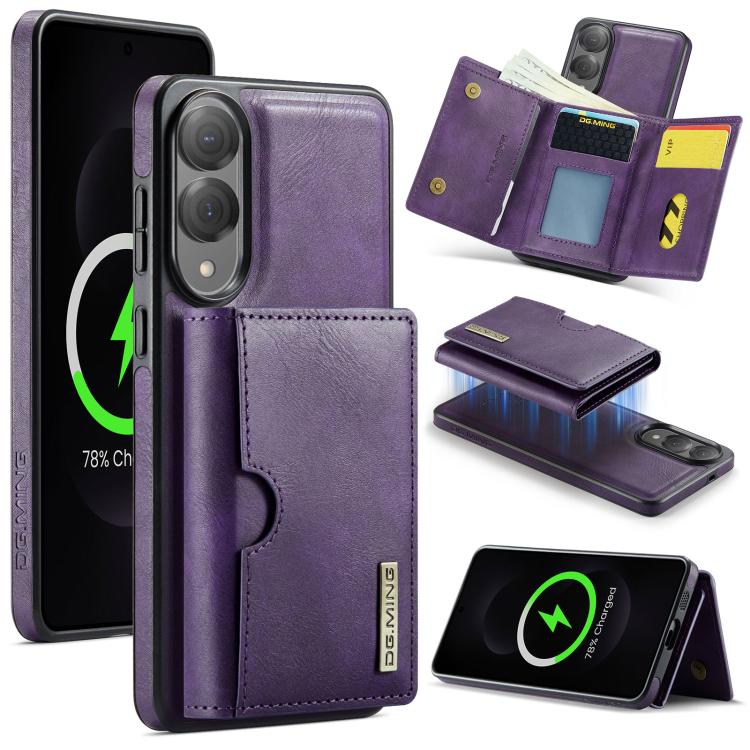 Funda de cuero extraíble para Samsung Galaxy S25 Edge 5G, serie DG.MING M6, con tarjetero RFID de tres pliegues (morado)