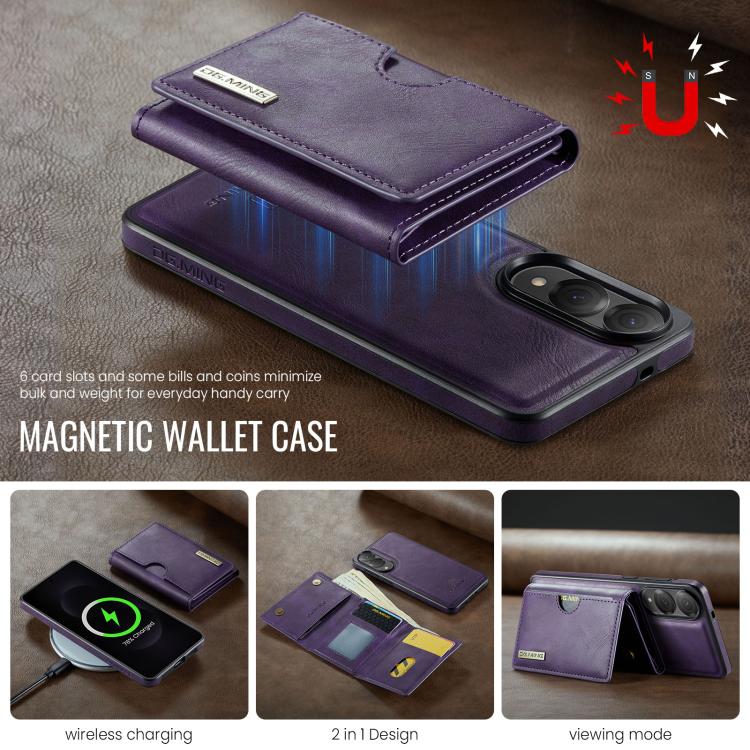 Funda de cuero extraíble para Samsung Galaxy S25 Edge 5G, serie DG.MING M6, con tarjetero RFID de tres pliegues (morado)