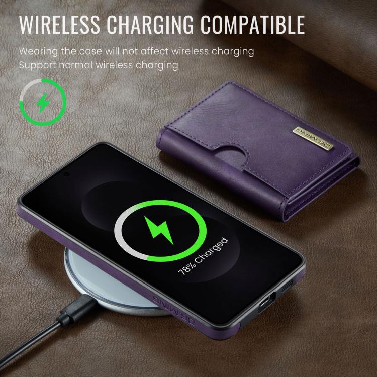 Funda de cuero extraíble para Samsung Galaxy S25 Edge 5G, serie DG.MING M6, con tarjetero RFID de tres pliegues (morado)
