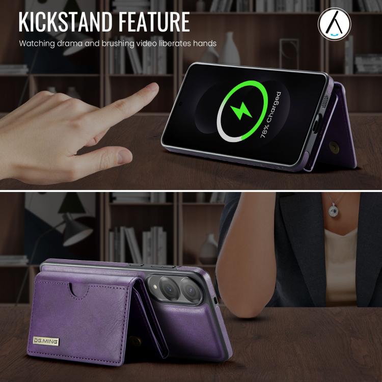 Funda de cuero extraíble para Samsung Galaxy S25 Edge 5G, serie DG.MING M6, con tarjetero RFID de tres pliegues (morado)