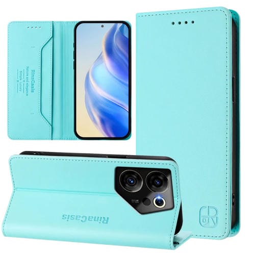 Funda de Cuero para Tecno Camon 20 Premier 5G Rc01 con Doble Pliegue y Succión Magnética Rfid (Verde Menta)